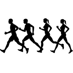 Marathon runner running everyone for going fast, vector silhouette