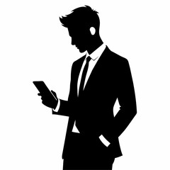 Vector silhouette of business man with mobile phone vector silhouette