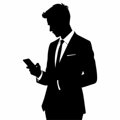 Vector silhouette of business man with mobile phone vector silhouette