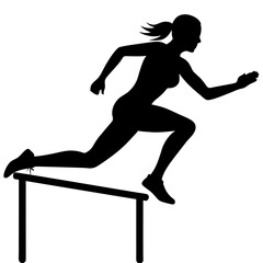 woman jumping and running over hurdles in a high jump style vector silhouette