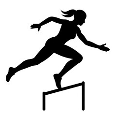 woman jumping and running over hurdles in a high jump style vector silhouette