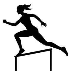 woman jumping and running over hurdles in a high jump style vector silhouette