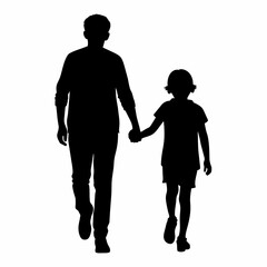 young sibling walking with hands held, enjoy moment vector silhouette, white background