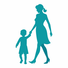 A young mother walking with holding her child hand side by side vector silhouette 