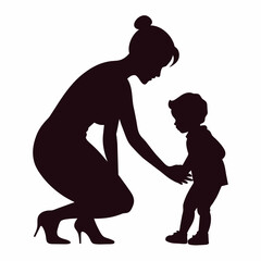 young mother she want to learn her child how to walk first step vector silhouette 