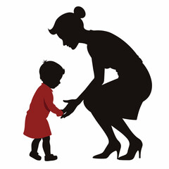 young mother she want to learn her child how to walk first step vector silhouette 