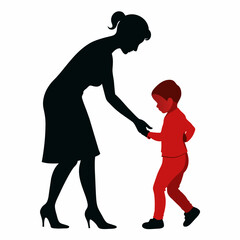 young mother she want to learn her child how to walk first step vector silhouette 