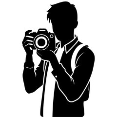 young stylish photographer Standing with holding a DSLR Camera vector silhouette