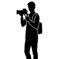 young stylish photographer Standing with holding a DSLR Camera vector silhouette