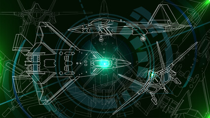 The sketch drafting of jet fighter. Line art background wallpaper.