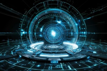 Fototapeta premium Futuristic depiction of a glowing blue portal, symbolizing advanced technology and connectivity in a high tech environment