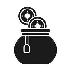 Chinese New Year Coin Bag Icon With Black Design Style