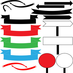 A set of arrows, pointers, and ribbons for inscriptions. A sketch of the arrow design for a business plan and education.