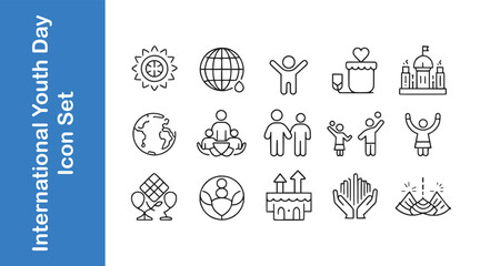 Obraz premium International Youth Line Icon set with vector collections. 