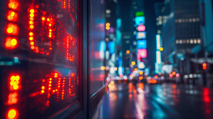 Obraz premium Times Square at night with blurred traffic and building lights.