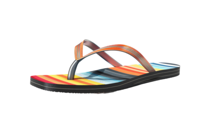 Colorful striped flip flop sandal with a comfortable sole, perfect for casual wear or beach outings. Stylish and practical footwear choice.