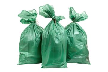 Green garbage bags isolated on white background