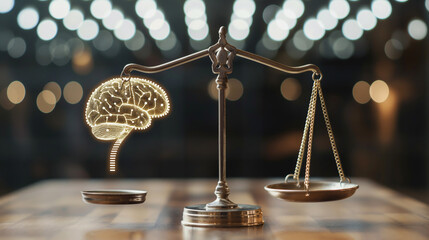 The image shows a balance scale with a brain on one side and a heart on the other. The brain is heavier, indicating that it is more important than the heart.