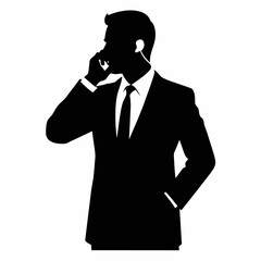 A business man talking with mobile phone with angry mode vector silhouette, white background