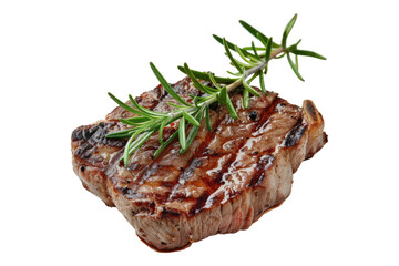 Grilled beef steak with rosemary isolated on white background
