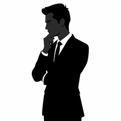 A business man thinking pose vector silhouette white background