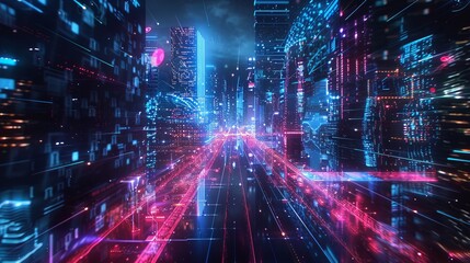 Fototapeta premium river flow of digital with high tech, hologram, connectivity