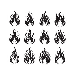fire flame silhouette icon set ILLUSTRATION 