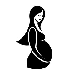 A Pregnant woman vector silhouette black color, white background