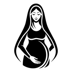 A Pregnant woman vector silhouette black color, white background
