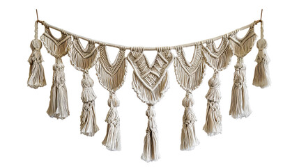 Handmade macrame wall hanging with intricate knots and tassels, perfect for boho decor and adding a rustic touch to any room.