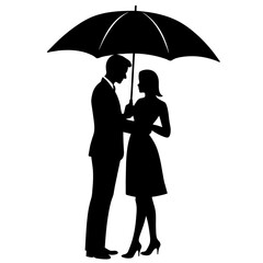 A Romantic couple holding umbrella vector silhouette, isolated white background