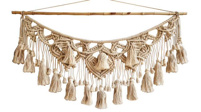Handmade macrame wall hanging with intricate knots and tassels, perfect for bohemian home decor. Adds a rustic and artistic touch to any space.