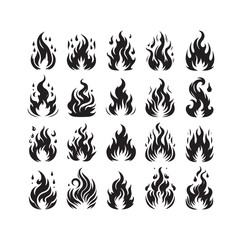 fire flame silhouette icon set ILLUSTRATION 