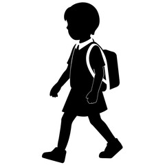 A school child going to school with school bag vector silhouette