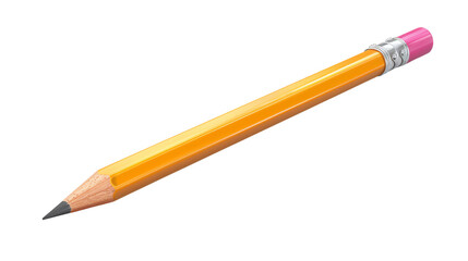 A classic yellow pencil with a pink eraser, perfect for education, writing or drawing themes .