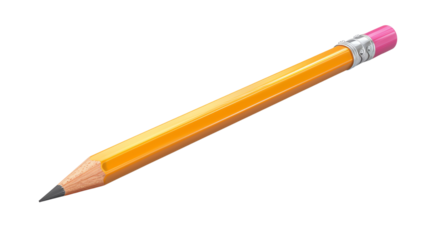 A classic yellow pencil with a pink eraser, perfect for education, writing or drawing themes .