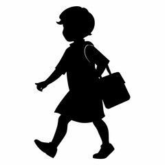 A school child going to school with school bag vector silhouette