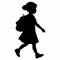 A school child going to school with school bag vector silhouette