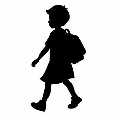 A school child going to school with school bag vector silhouette