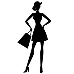 A shopping girl enjoy the shopping vector silhouette, white background