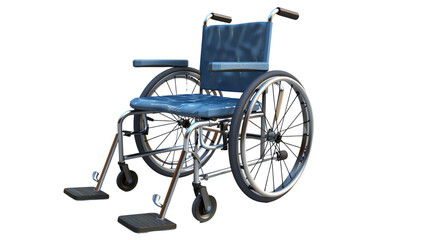 Fototapeta premium Image of a modern mobility wheelchair with blue seat and footrest, designed for comfort and accessibility.