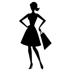 A shopping girl enjoy the shopping vector silhouette, white background