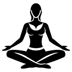 a slim woman doing yoga exercises vector silhouette black color white background