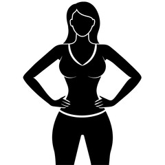 a slim woman stands with her hands on her hips, doing exercises vector silhouette