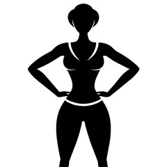 a slim woman stands with her hands on her hips, doing exercises vector silhouette