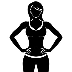 Fototapeta premium a slim woman stands with her hands on her hips, doing exercises vector silhouette