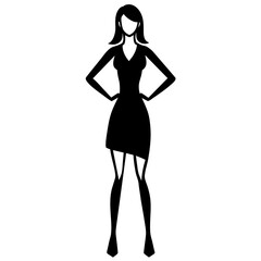A Slim and sexy woman standing pose vector silhouette, stylish pose, white background