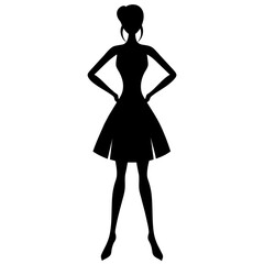 A Slim and sexy woman standing pose vector silhouette, stylish pose, white background