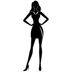 A Slim and sexy woman standing pose vector silhouette, stylish pose, white background