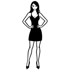 A Slim and sexy woman standing pose vector silhouette, stylish pose, white background